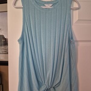 Time and Tru Light Blue Knot Front Tank Top